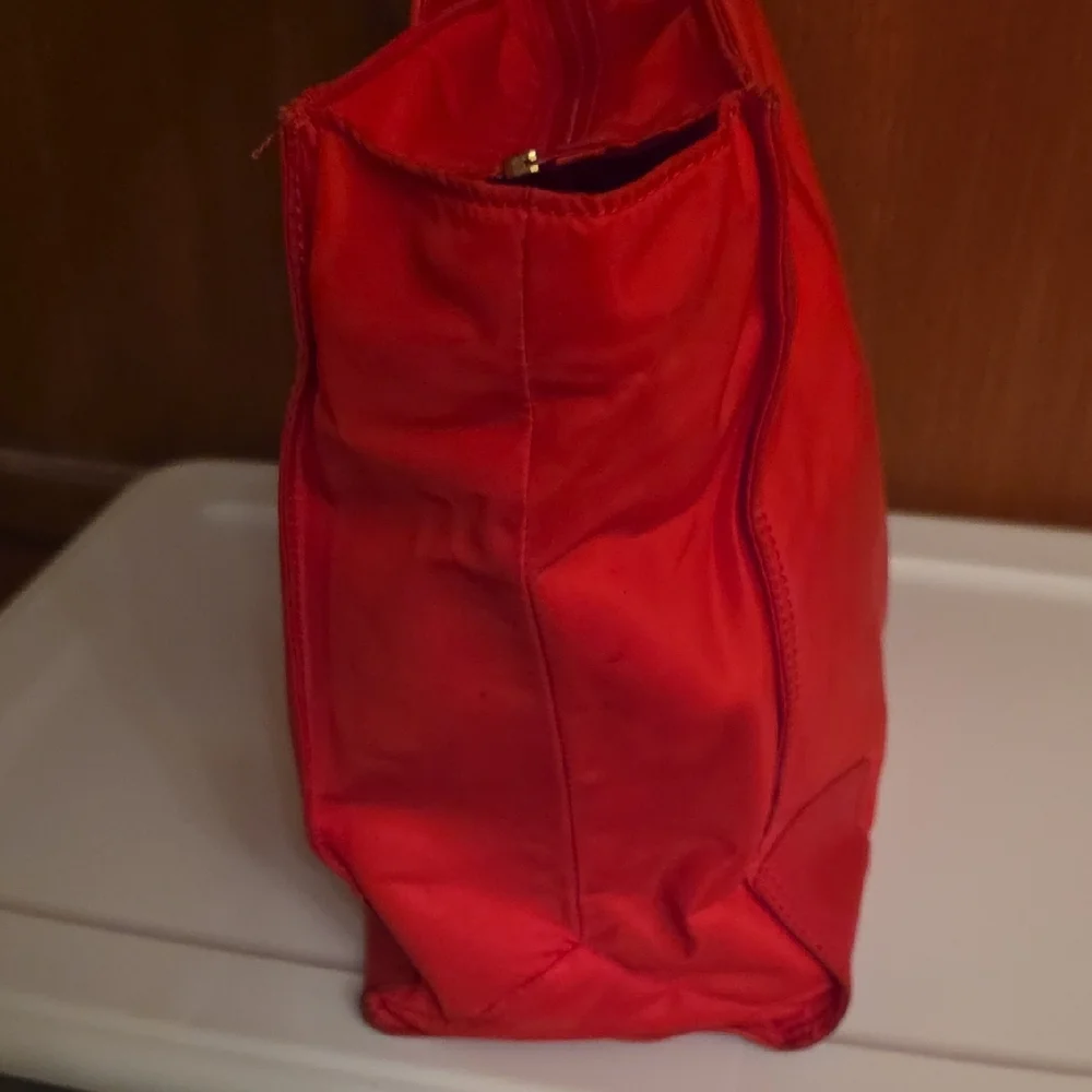 Tory Burch Bright Red Nylon Tote with Leather Trim